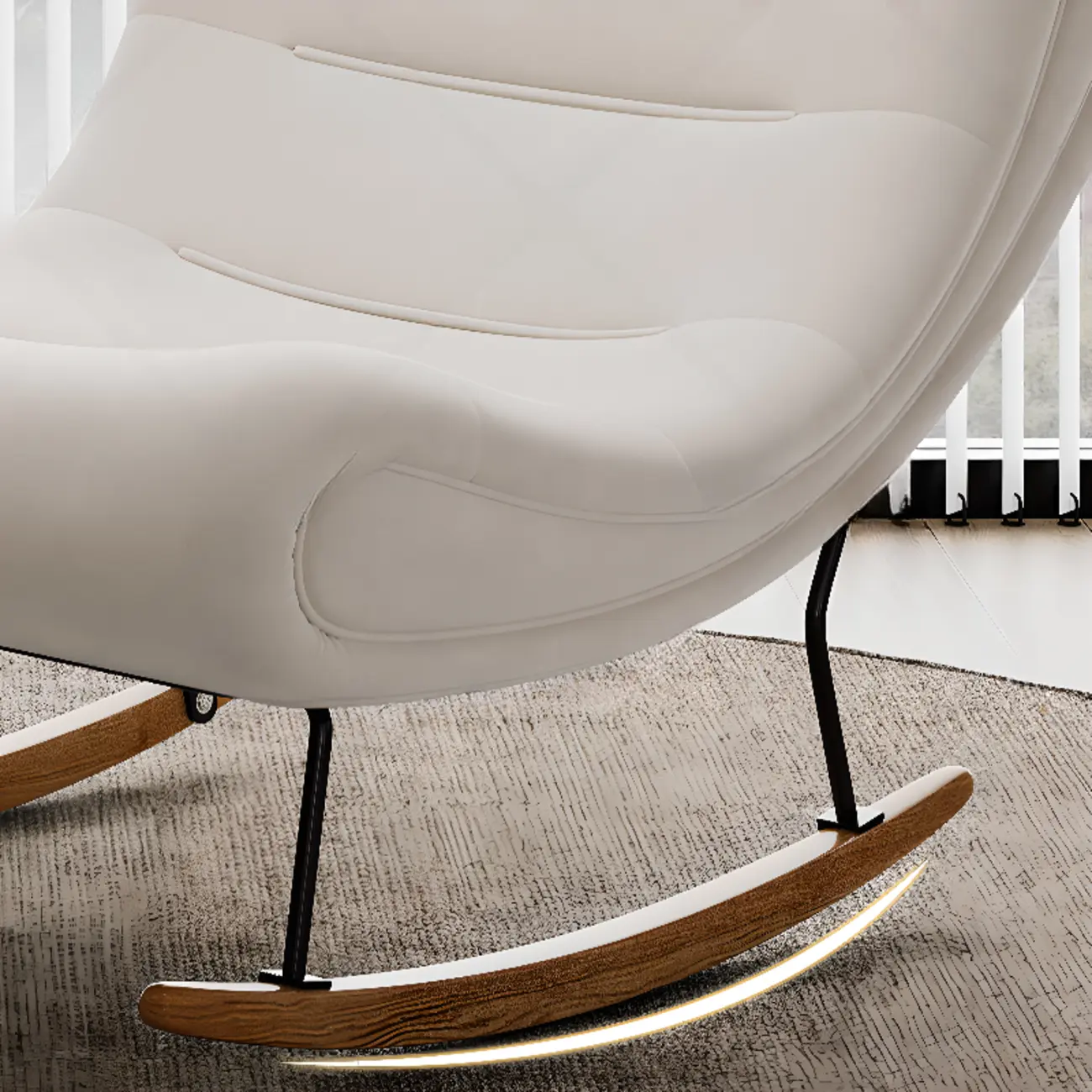 Ergonomic Wooden Upholstered Rocking Chair for Living Room Image - 12 | homeyfad