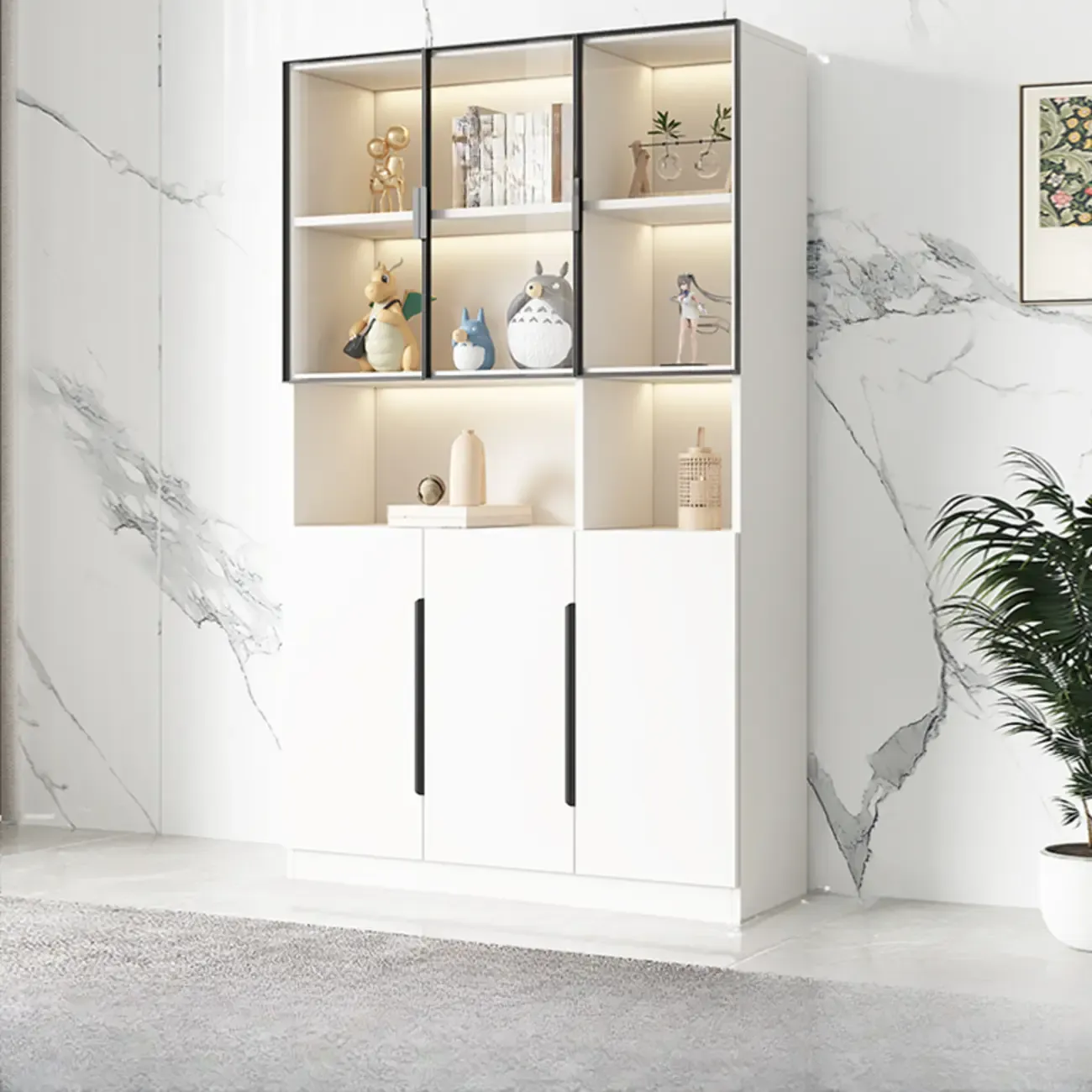 Nordic White Wooden Display Cabinet with Open Shelves | HomeyFad