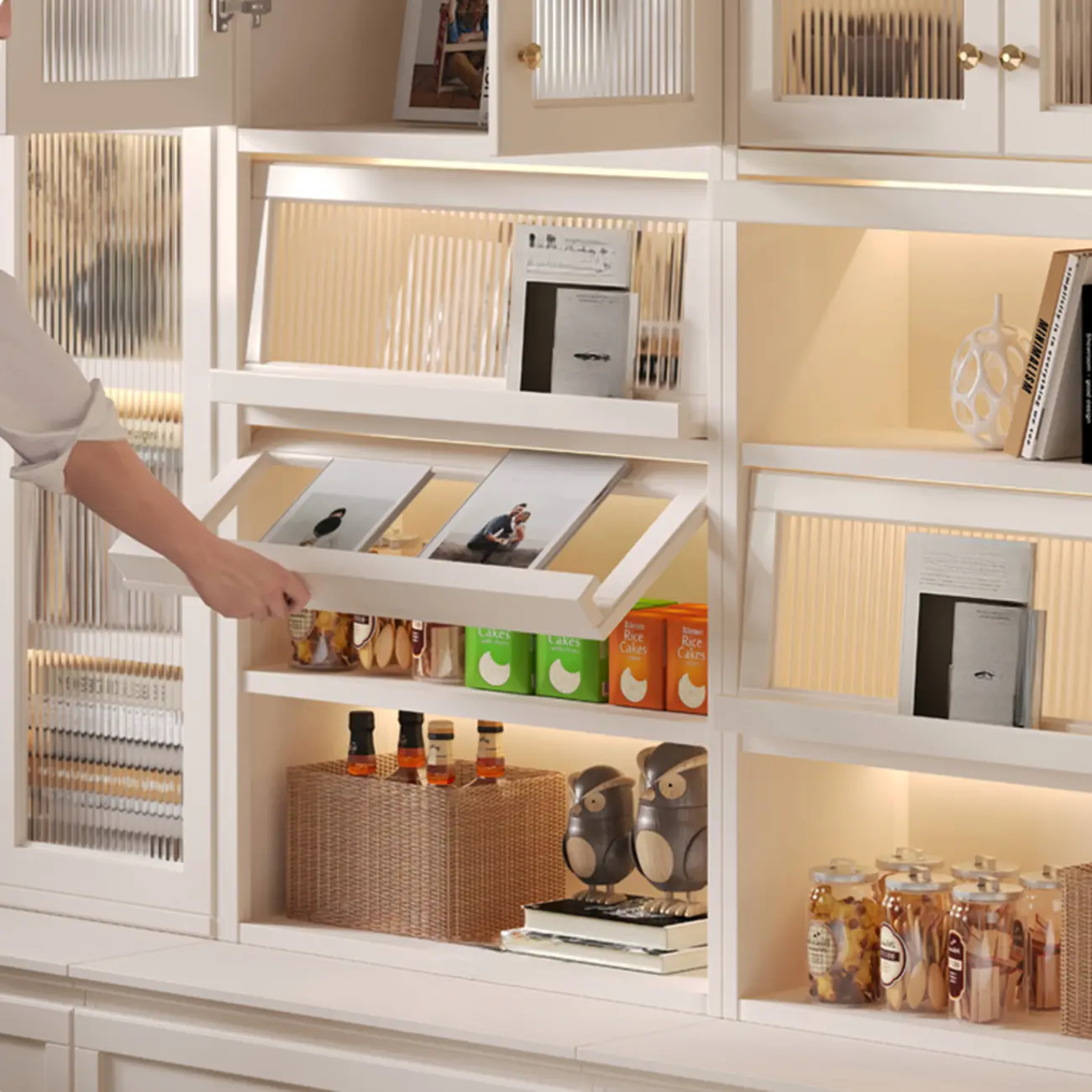 White Wooden Display Cabinet with Shelves for Living Room Image - 8 | homeyfad