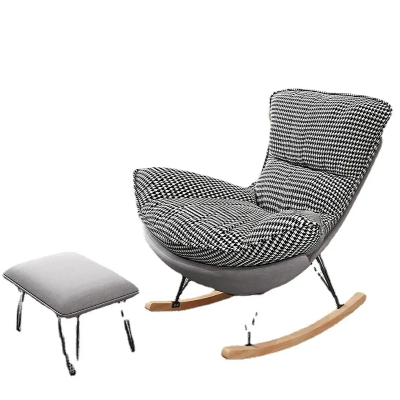 Flannel Upholstered Rocking Chair with Ottoman for Living Room Image - 8 | homeyfad