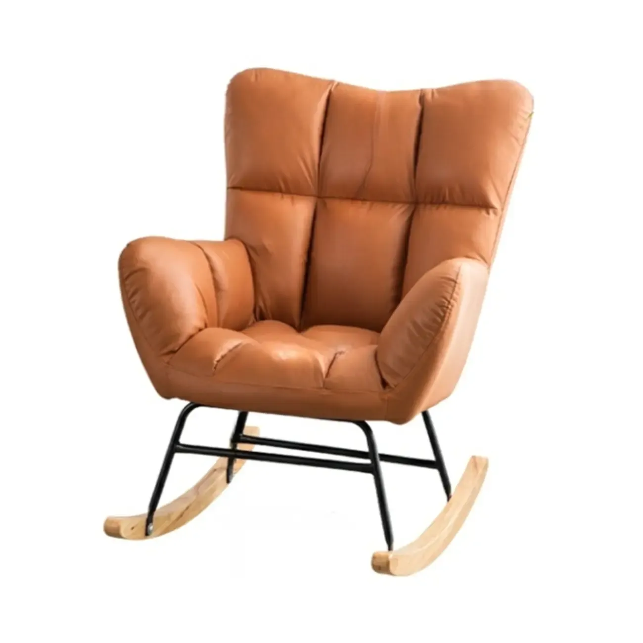 Modern Upholstered Ergonomic Rocking Chair with Round Arm Image - 8