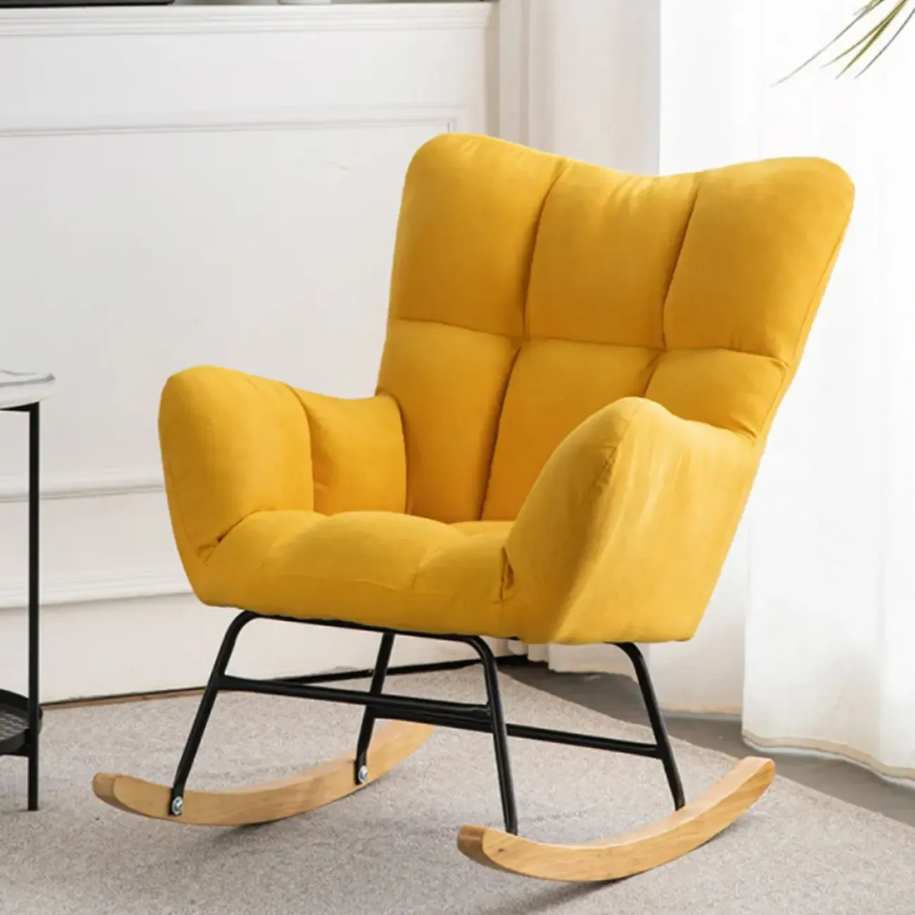 Modern Upholstered Ergonomic Rocking Chair with Round Arm Image - 9