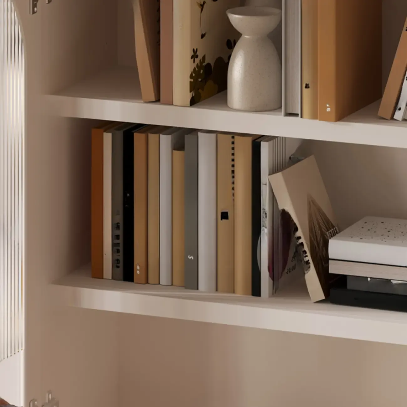 White Wooden Display Cabinet with Shelves for Living Room Image - 9