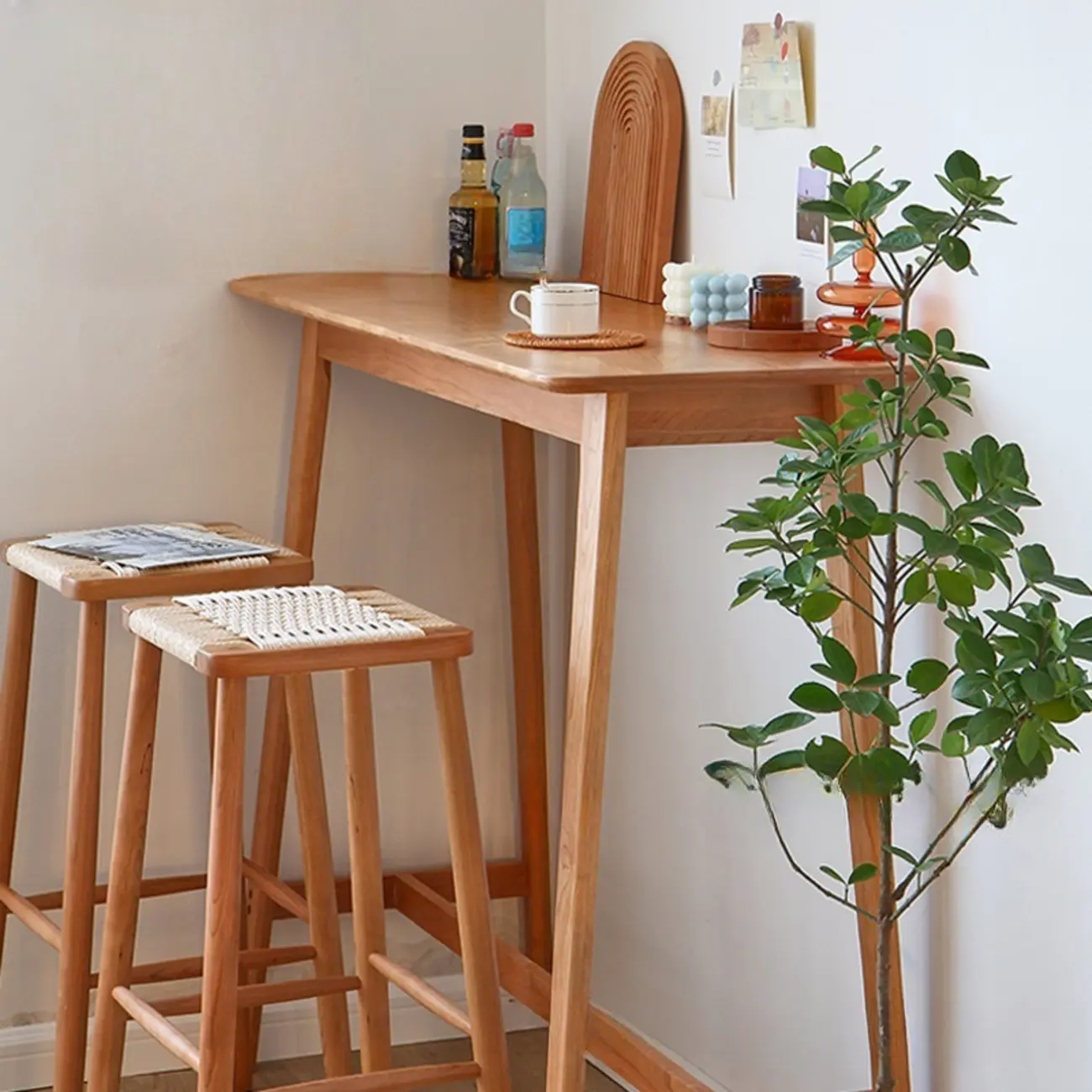 Rustic Soild Wood Dining Bar Table with Trestle Legs for Modern Home Image - 3 | homeyfad