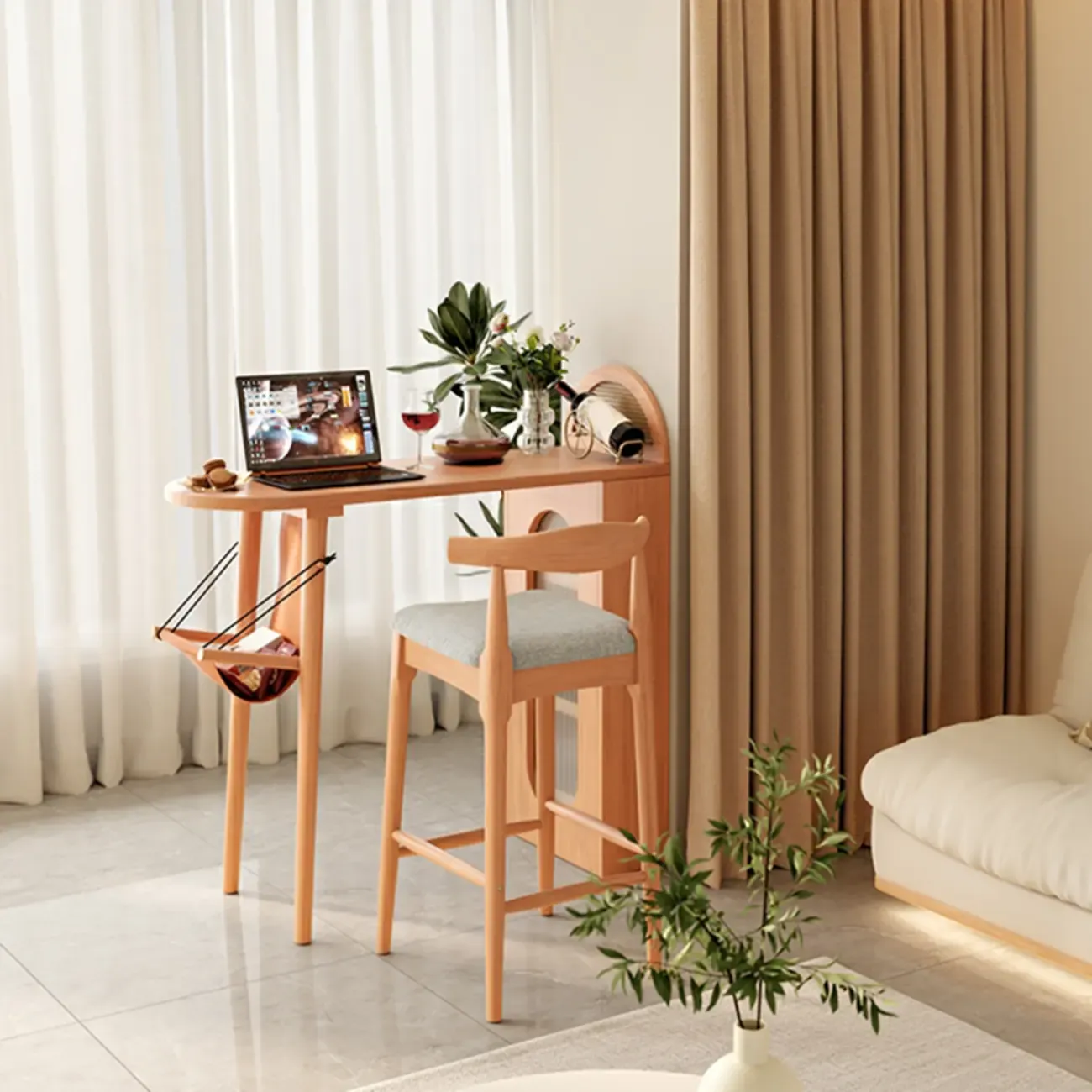 Modern 48-Inch Wooden Bar Table with Drawer Storage Image - 10