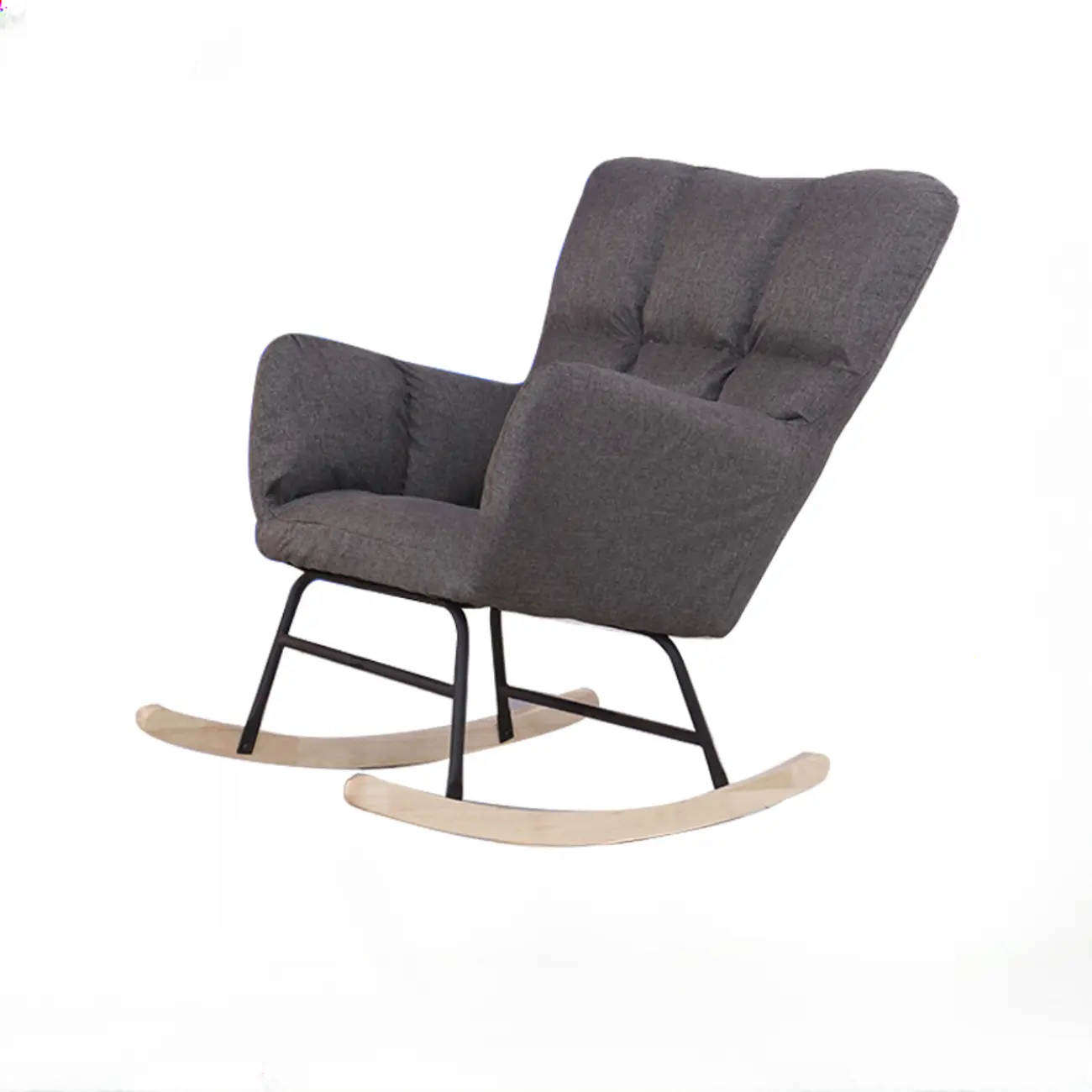 Tech Cloth Upholstered Wood Rocking Chair with Recessed Arm Image - 30 | homeyfad