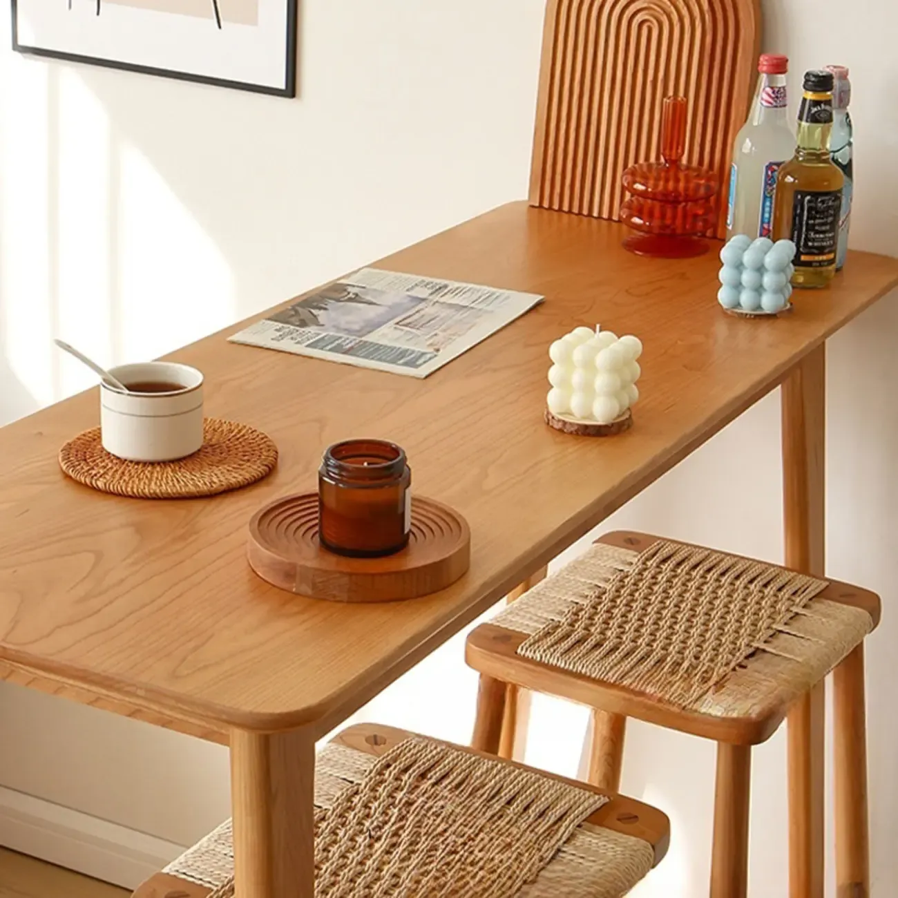 Rustic Soild Wood Dining Bar Table with Trestle Legs for Modern Home Image - 4