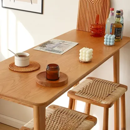 Rustic Soild Wood Dining Bar Table with Trestle Legs for Modern Home Image - 4