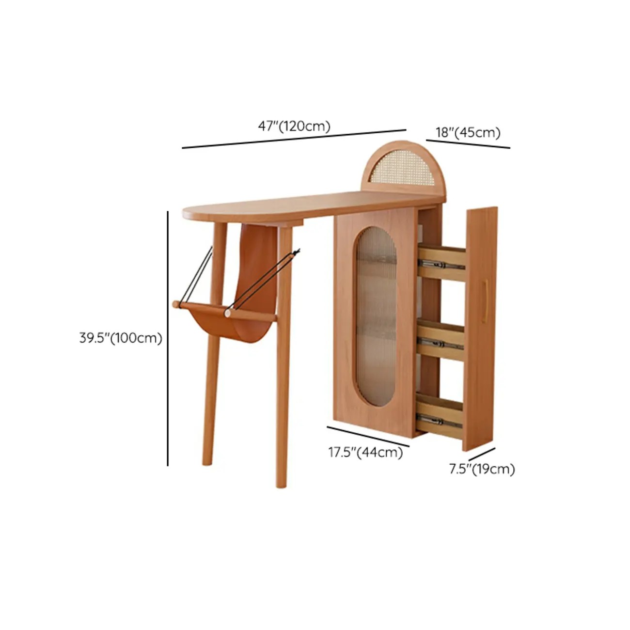 Modern 48-Inch Wooden Bar Table with Drawer Storage #size