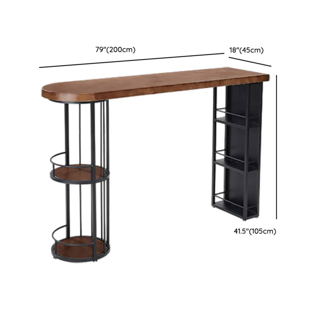 Wooden Narrow Bar Table with Double Storage Shelves Image - 15 | homeyfad