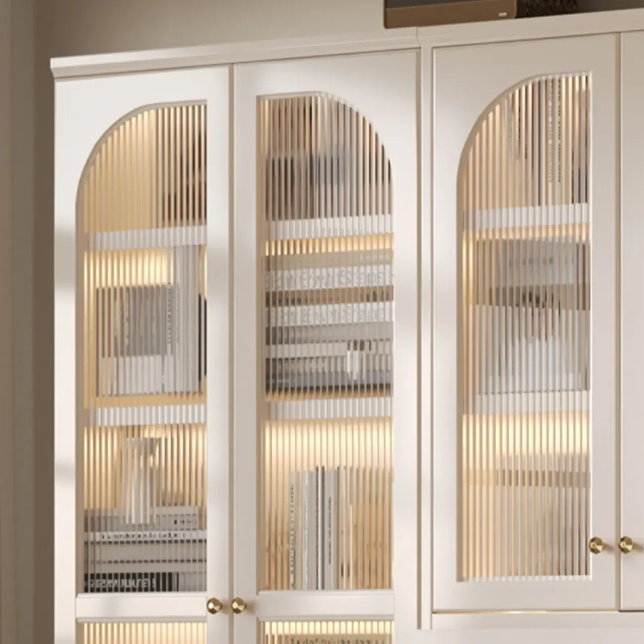 White Wooden Display Cabinet with Shelves for Living Room Image - 11