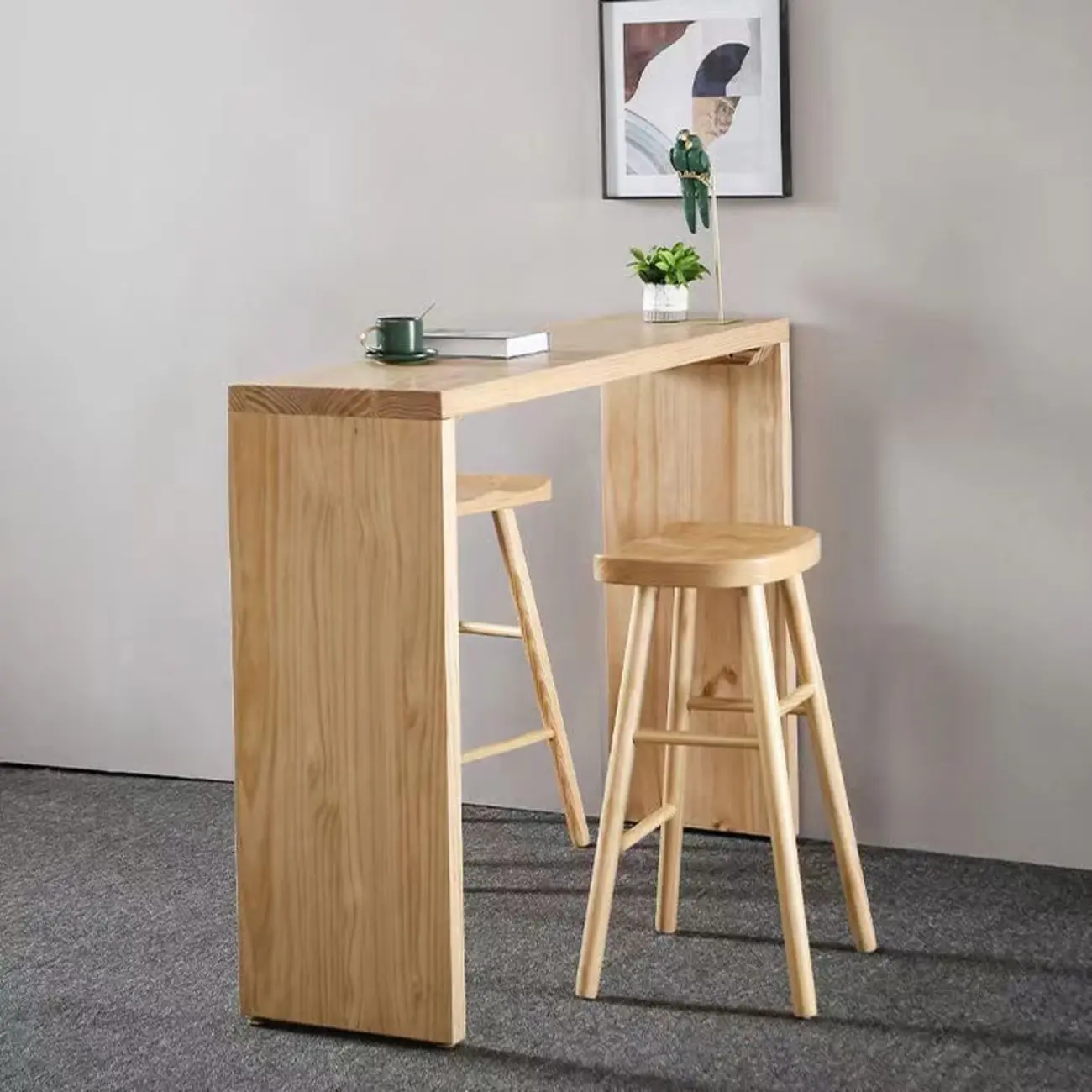 Simplistic Wooden Narrow Bar Table with 3-Pieces for Café and Home Image - 1 | homeyfad