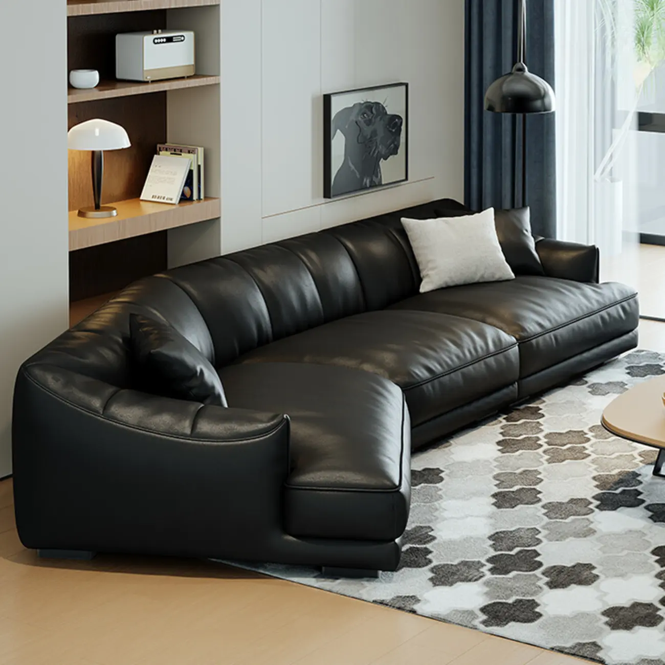 6-Seater Black Corner Leather Sectional Sofa for Living Room Image - 1 | homeyfad