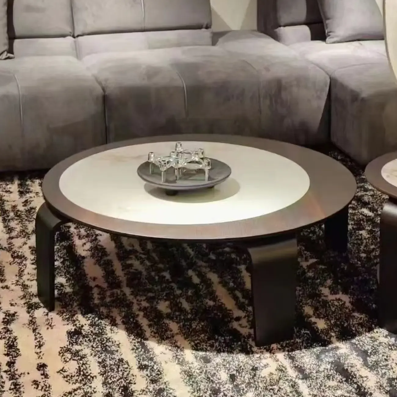 Unique Marble Round 2 Nesting Coffee Table Set with Wood Base Image - 3