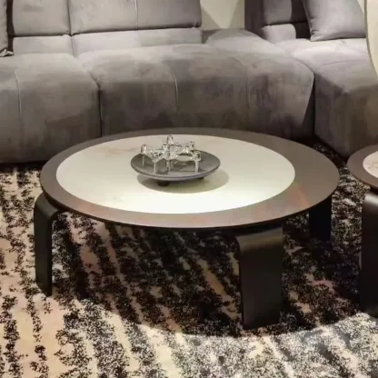 Unique Marble Round 2 Nesting Coffee Table Set with Wood Base Image - 3