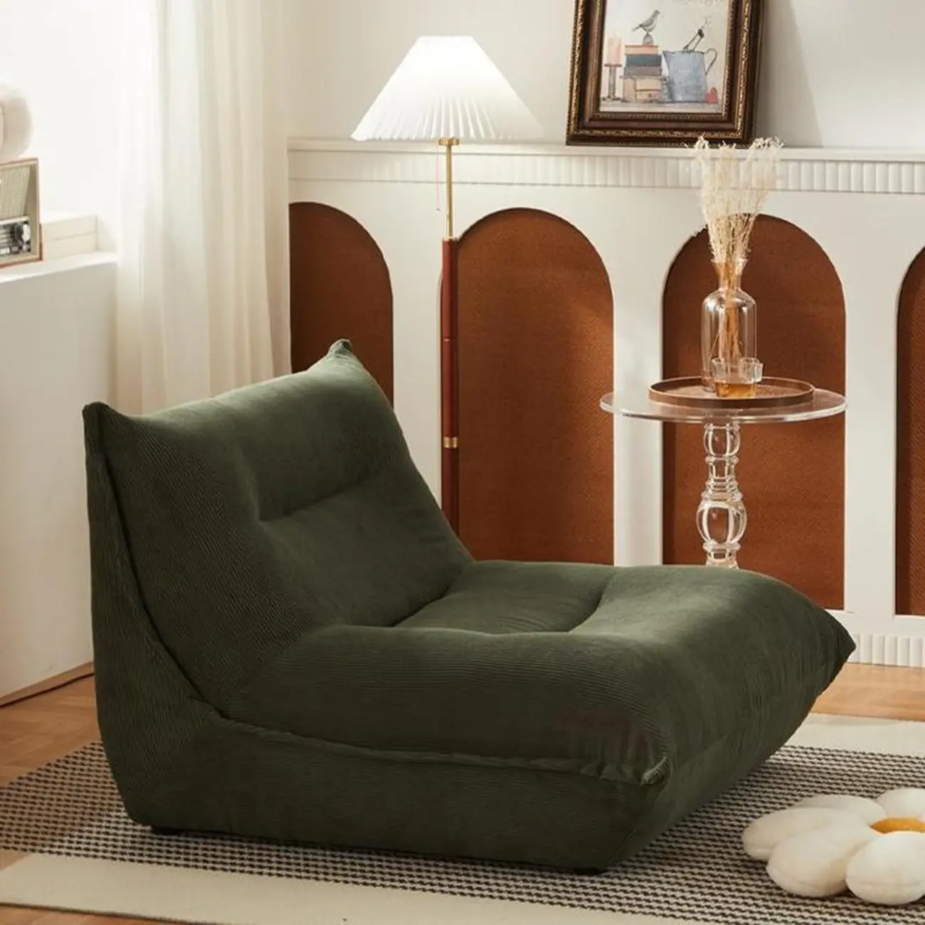Traditional Green Corduroy Recliner Chair with Ottoman Image - 2 | homeyfad
