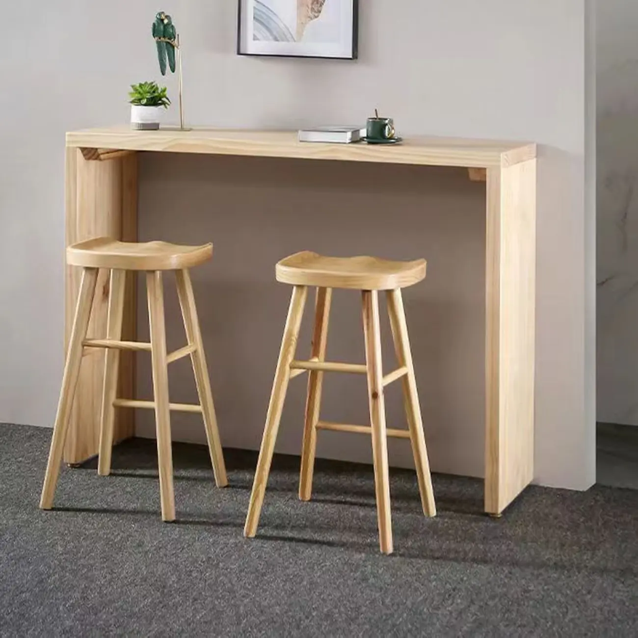 Simplistic Wooden Narrow Bar Table with 3-Pieces for Café and Home Image - 2 | homeyfad