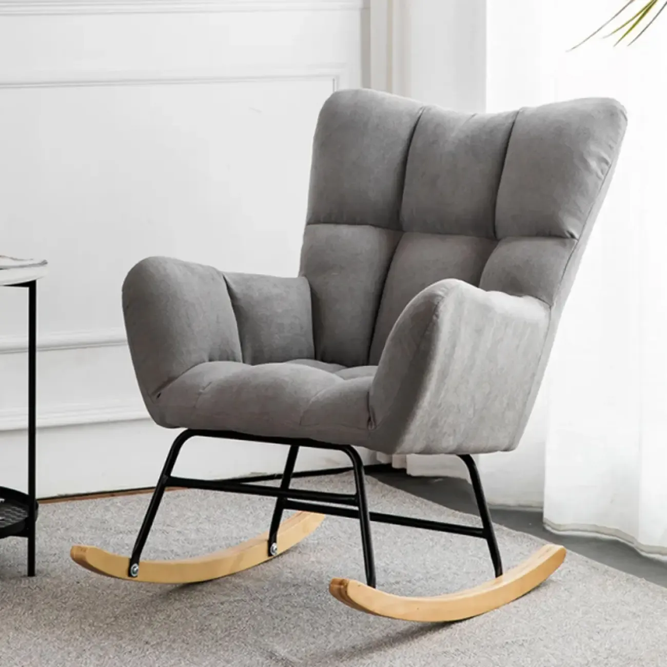 Modern Upholstered Ergonomic Rocking Chair with Round Arm Image - 15