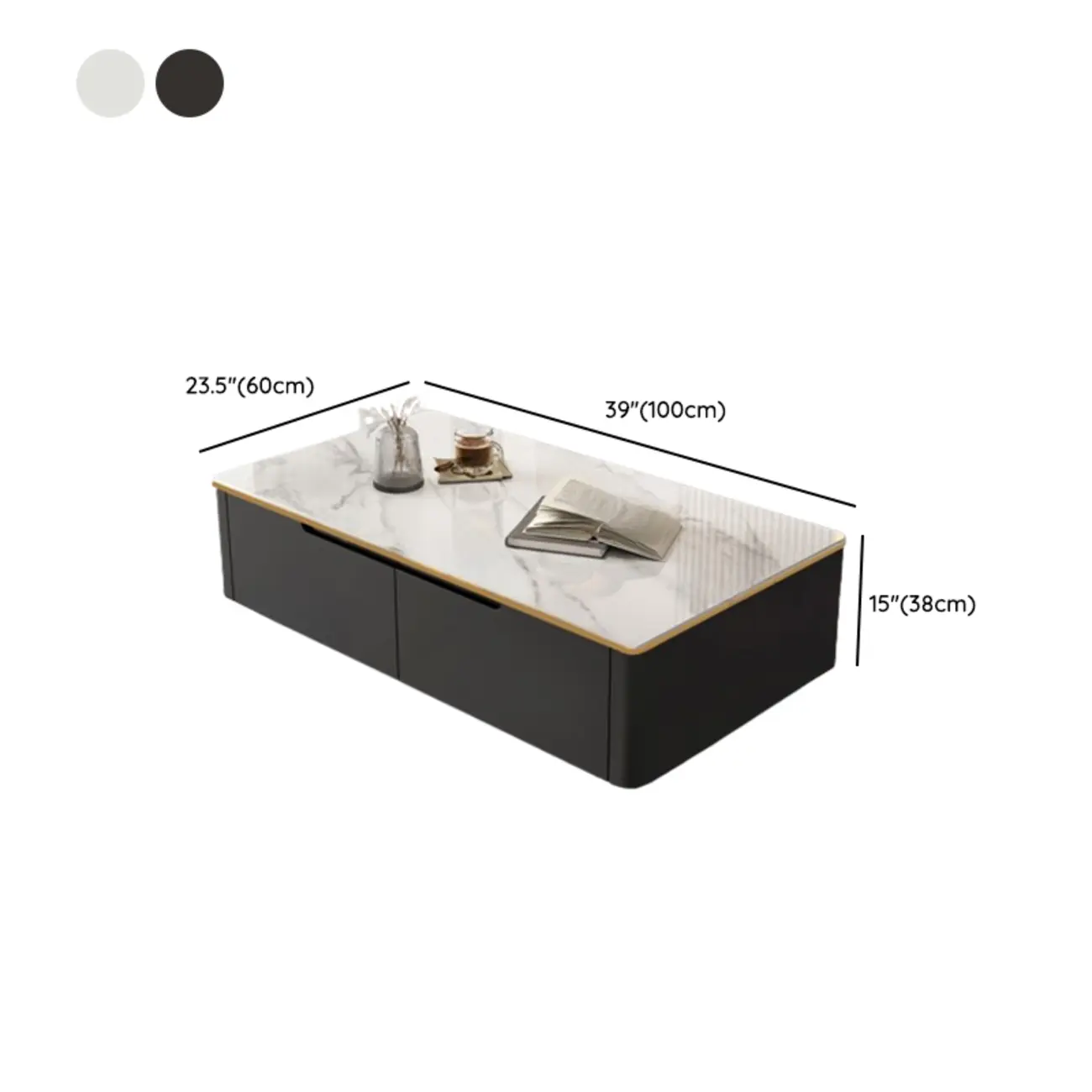 1 Tier Minimalistic Black Square Coffee Table with 4-Drawer #size