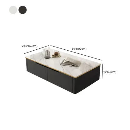 1 Tier Minimalistic Black Square Coffee Table with 4-Drawer #size