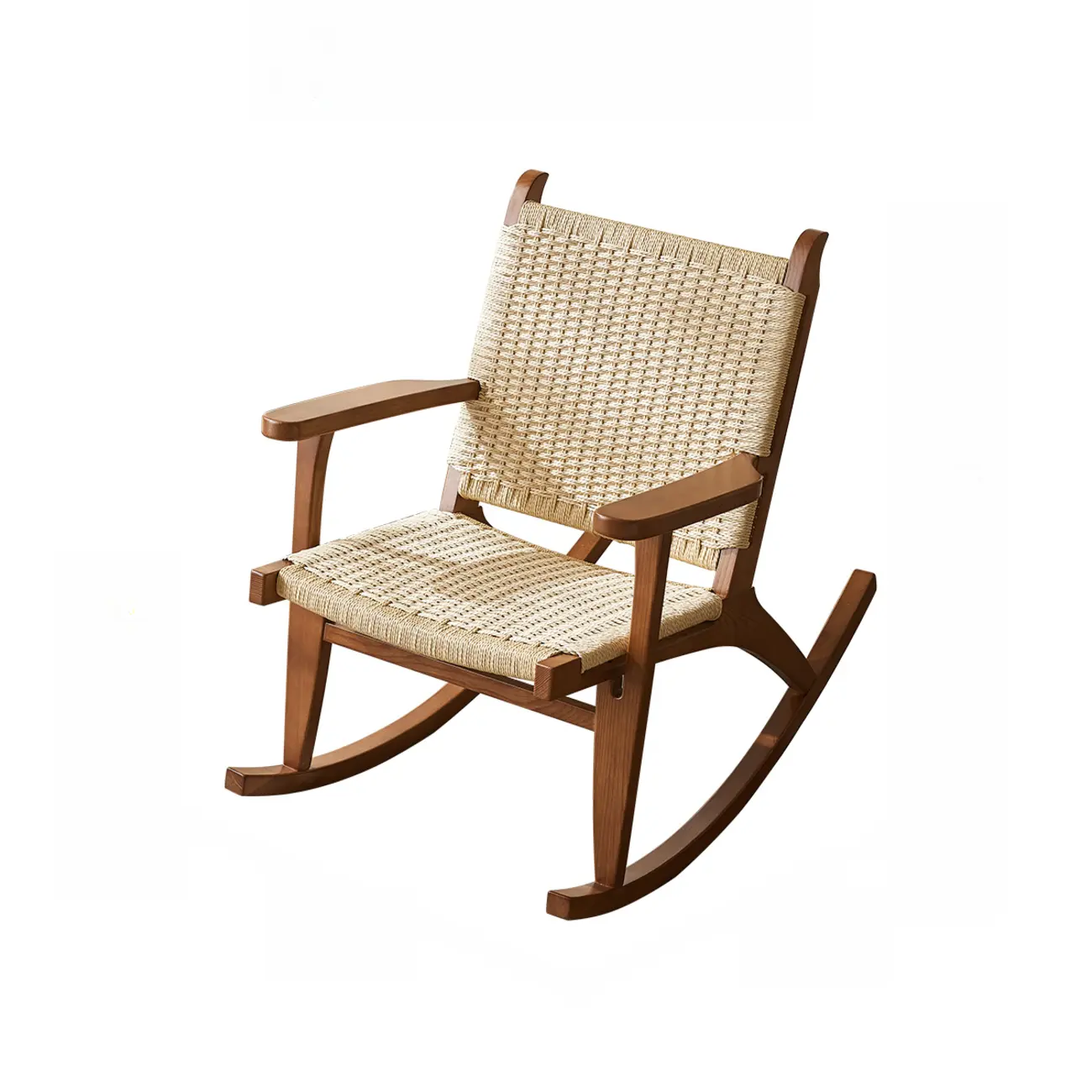 Vintage Natural Wooden Rocking Chair with Optional Ottoman  Image - 2 | homeyfad