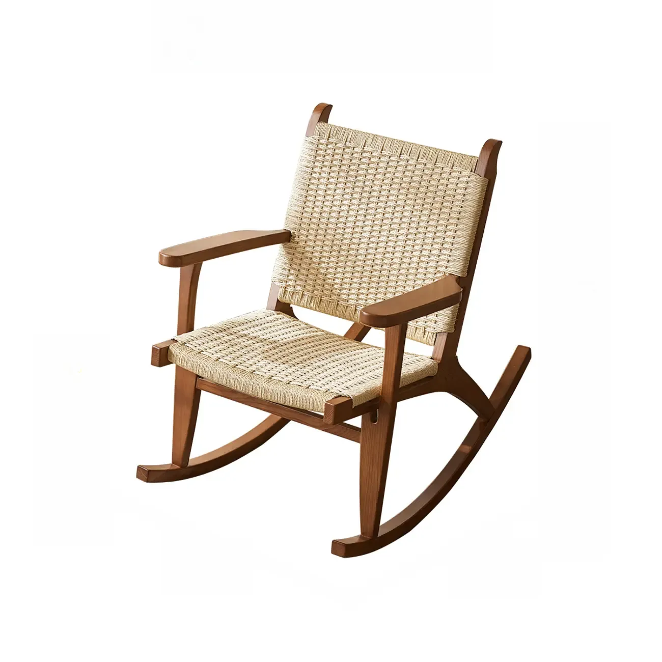 Vintage Natural Wooden Rocking Chair with Optional Ottoman Image - 2