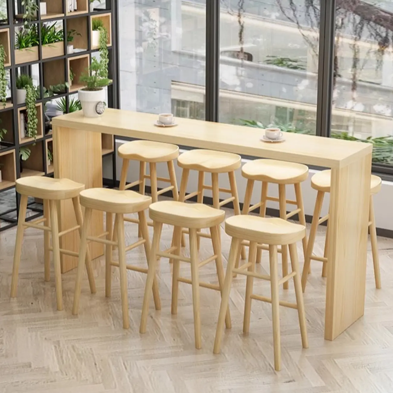 Simplistic Wooden Narrow Bar Table with 3-Pieces for Café and Home Image - 4 | homeyfad