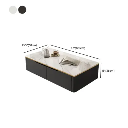 1 Tier Minimalistic Black Square Coffee Table with 4-Drawer Image - 8