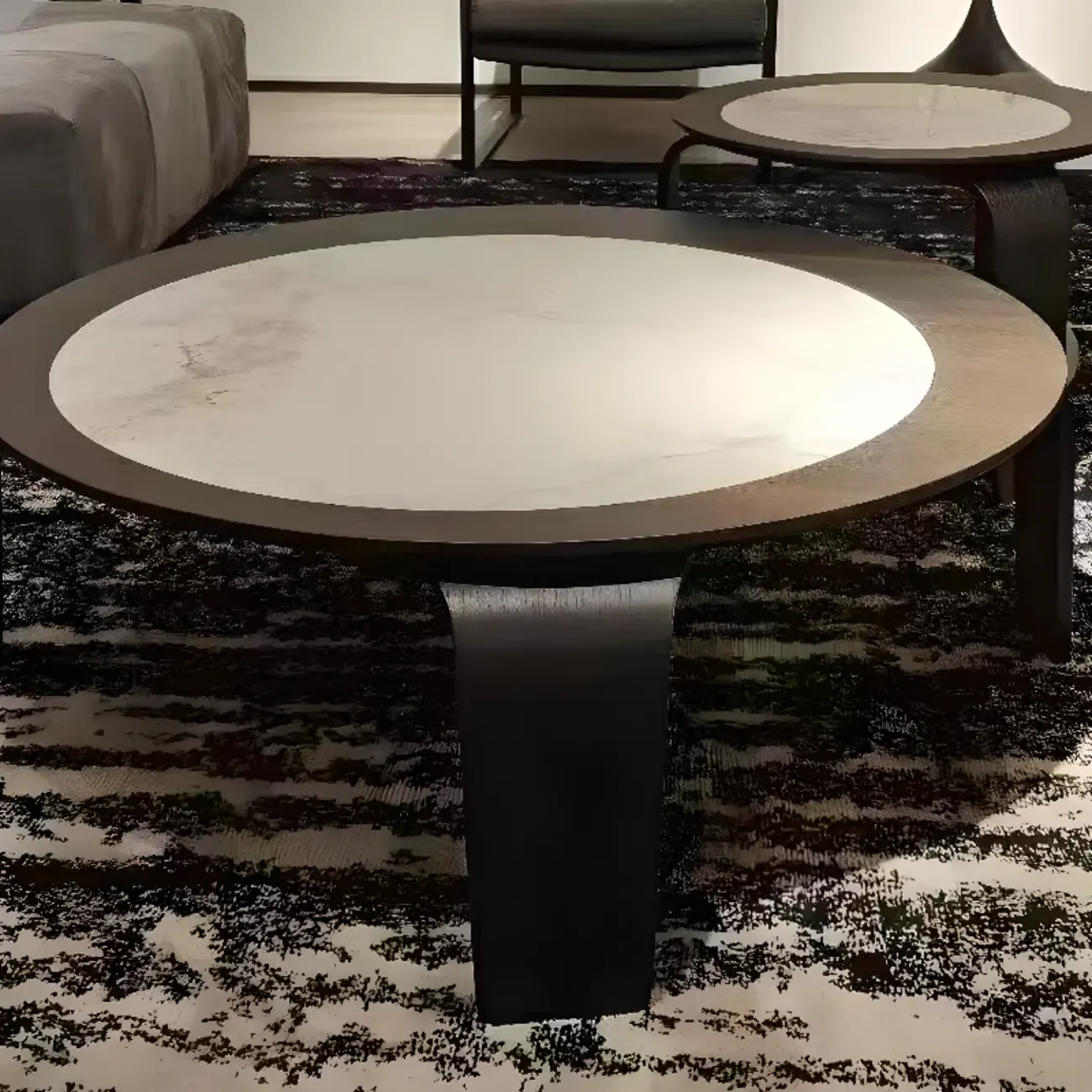 Unique Marble Round 2 Nesting Coffee Table Set with Wood Base Image - 7