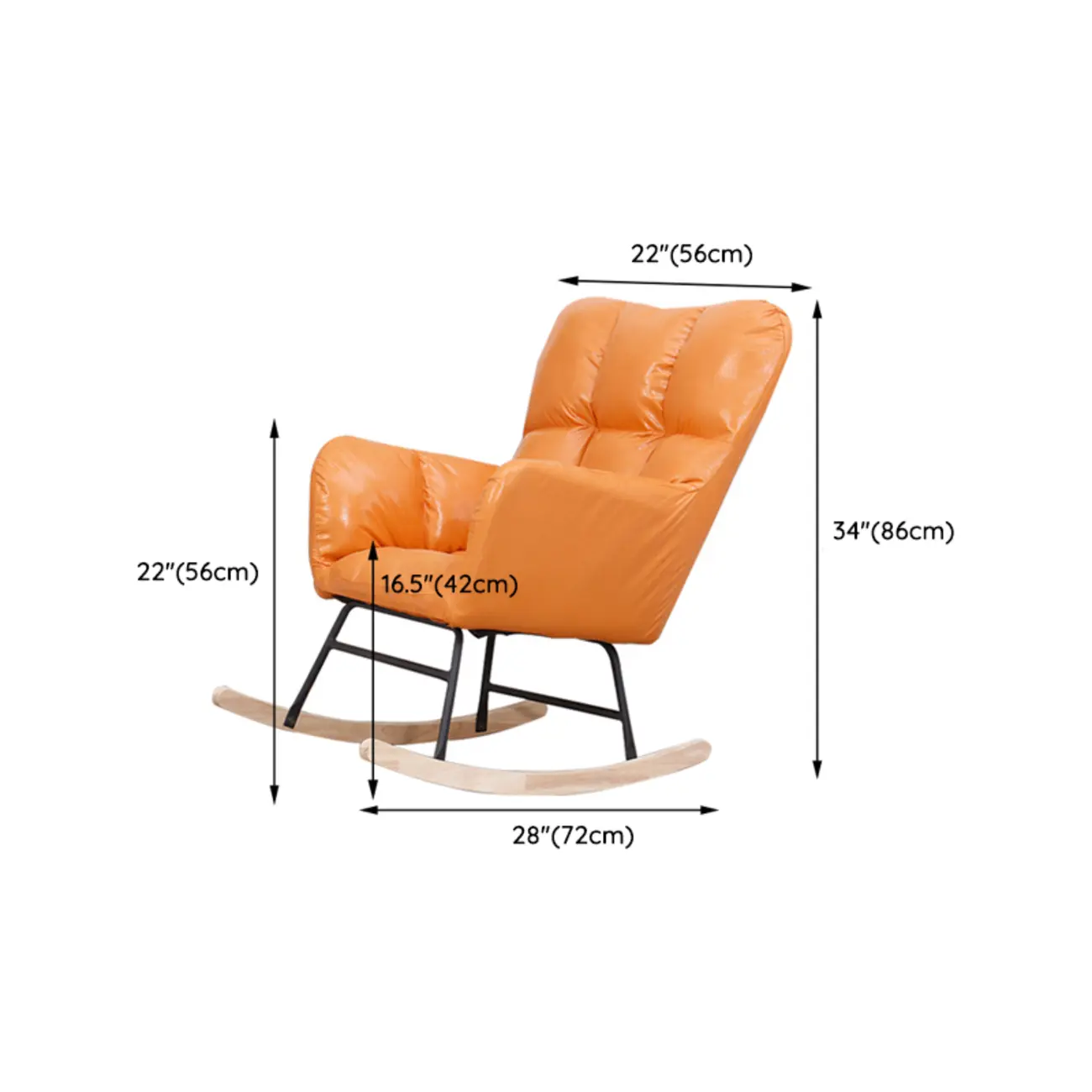 Tech Cloth Upholstered Wood Rocking Chair with Recessed Arm #size | homeyfad