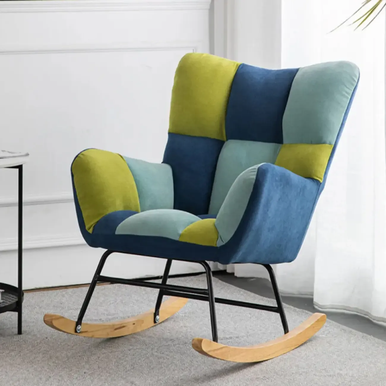 Modern Upholstered Ergonomic Rocking Chair with Round Arm Image - 17