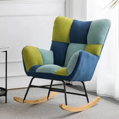 Modern Upholstered Ergonomic Rocking Chair with Round Arm Image - 17