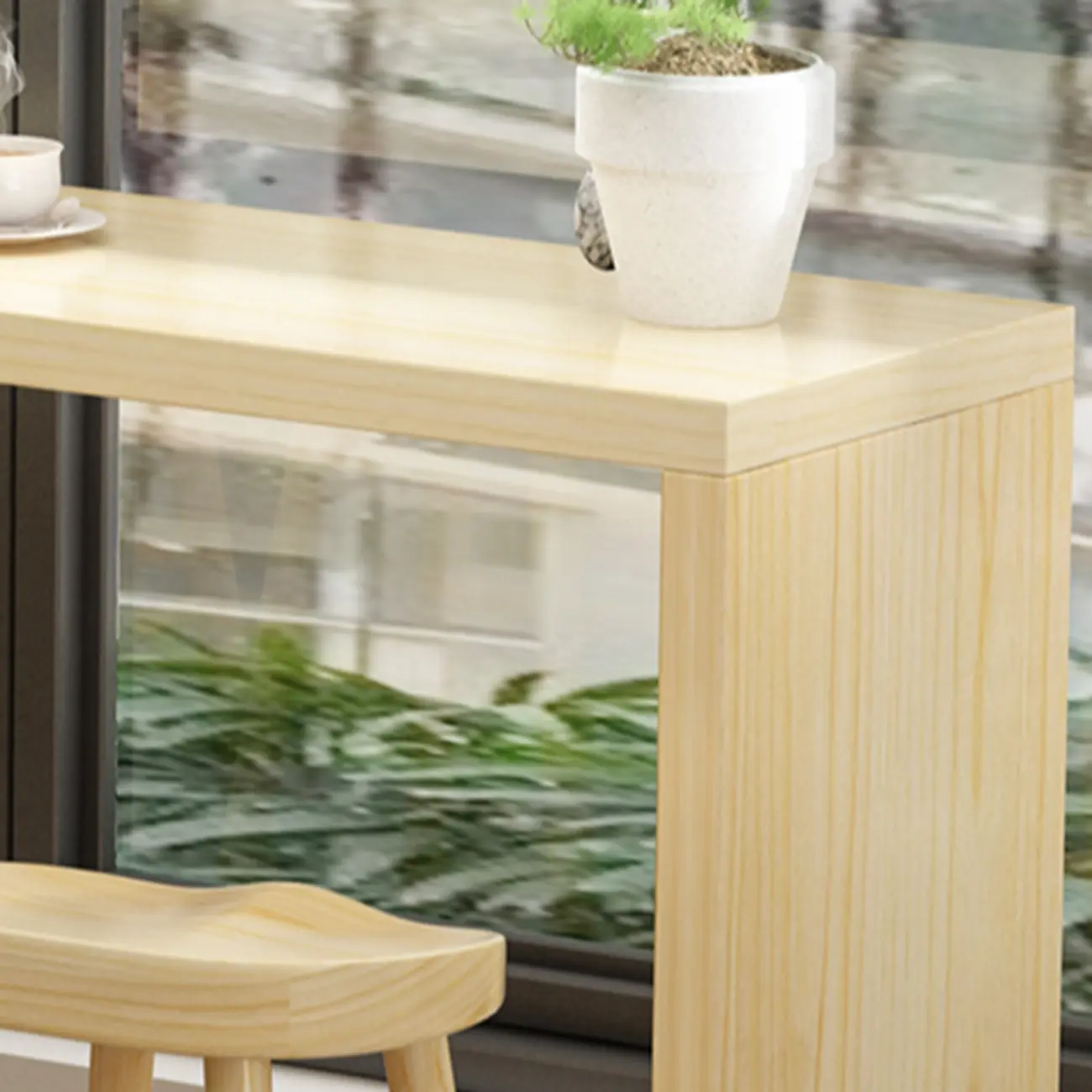 Simplistic Wooden Narrow Bar Table with 3-Pieces for Café and Home Image - 5 | homeyfad