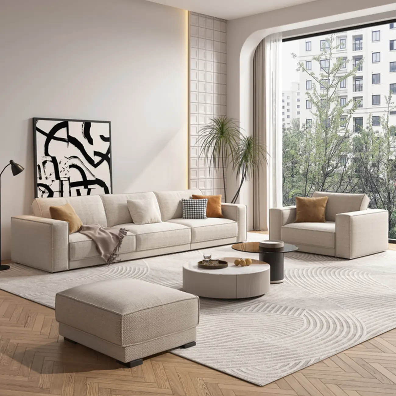 Beauty Cream Linen Sofa Chaise with Pine Wood Frame Image - 1 | homeyfad