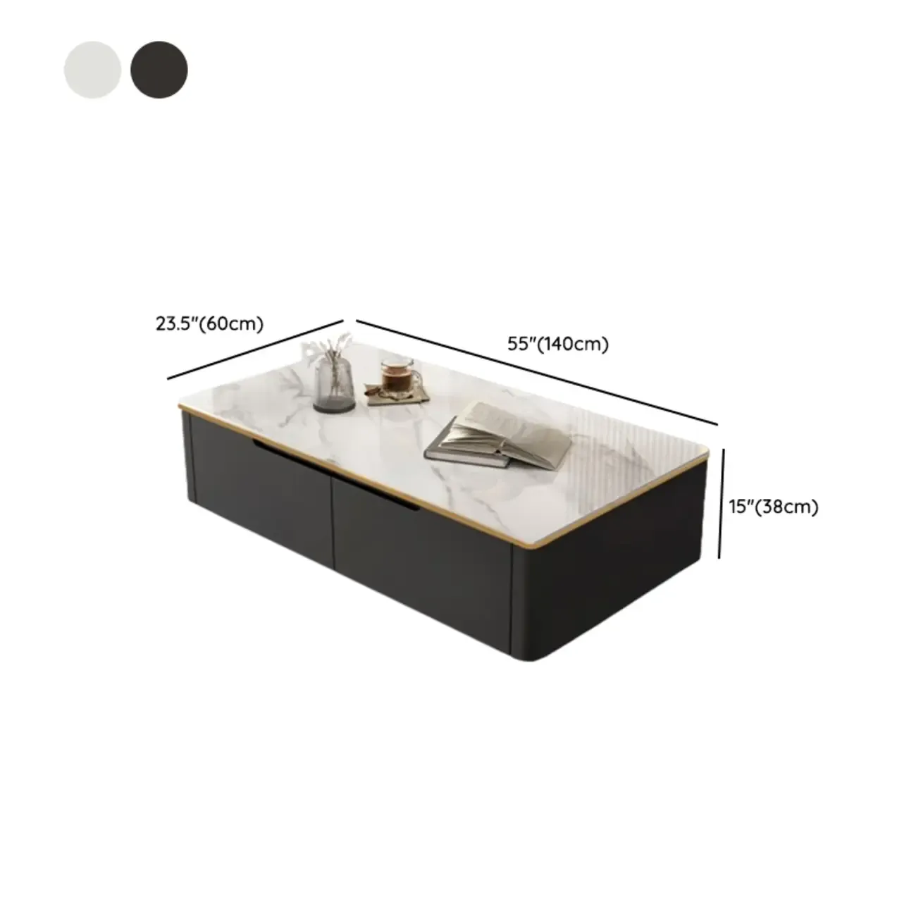 1 Tier Minimalistic Black Square Coffee Table with 4-Drawer Image - 10