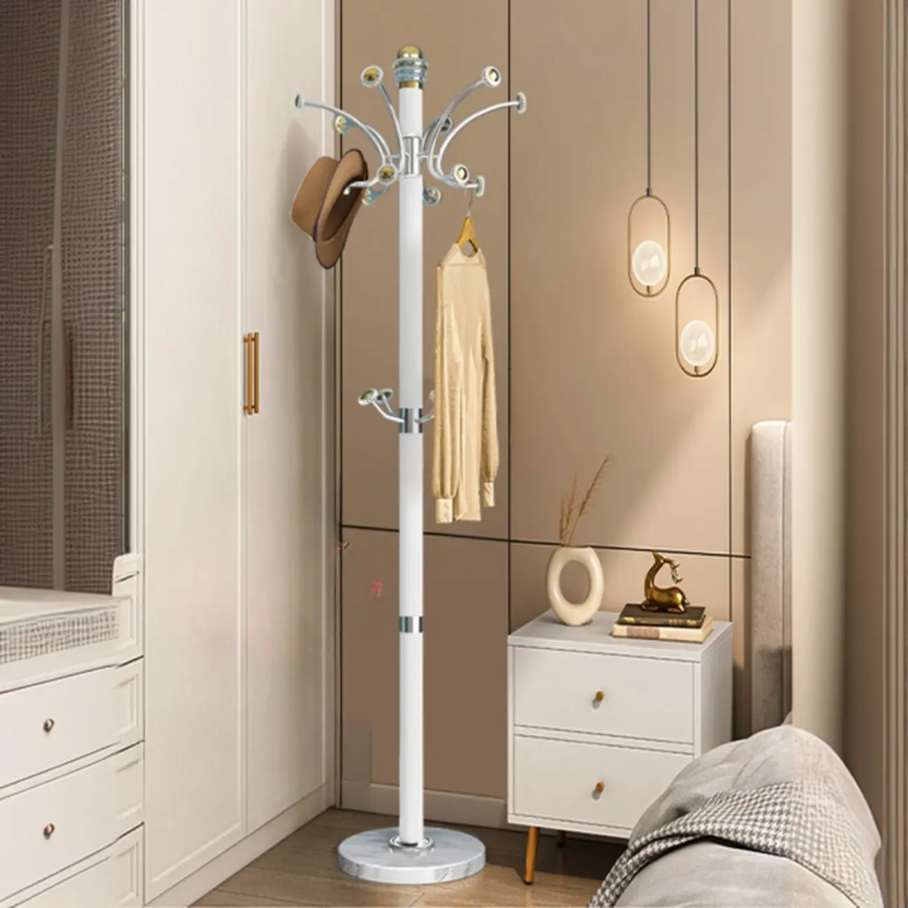 Traditional White Steel Coat Rack with Hooks  Image - 1 | homeyfad