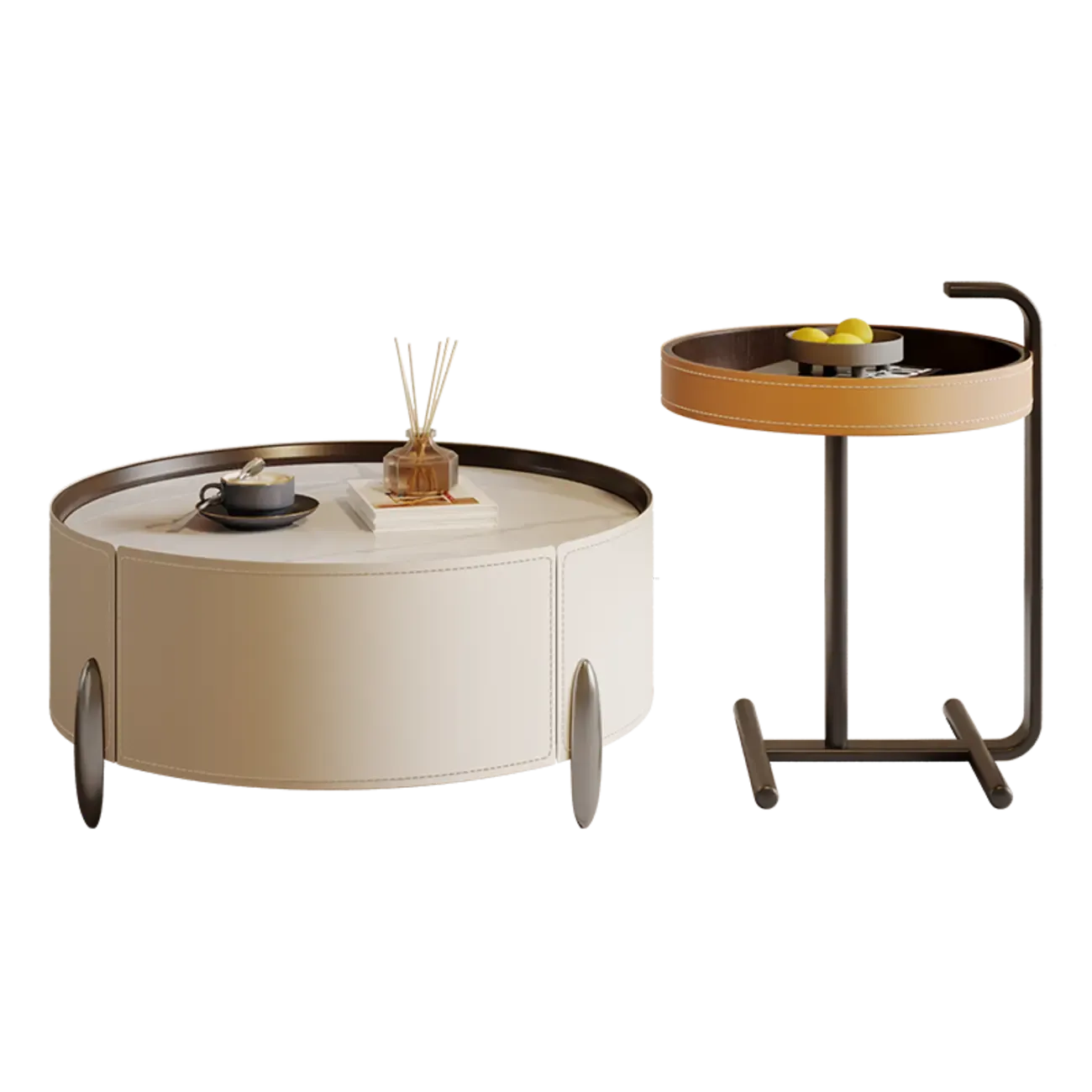 Set of 2 Wood Round Nesting Coffee Table with Modern Design Image - 10