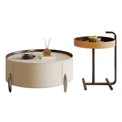 Set of 2 Wood Round Nesting Coffee Table with Modern Design  Image - 10