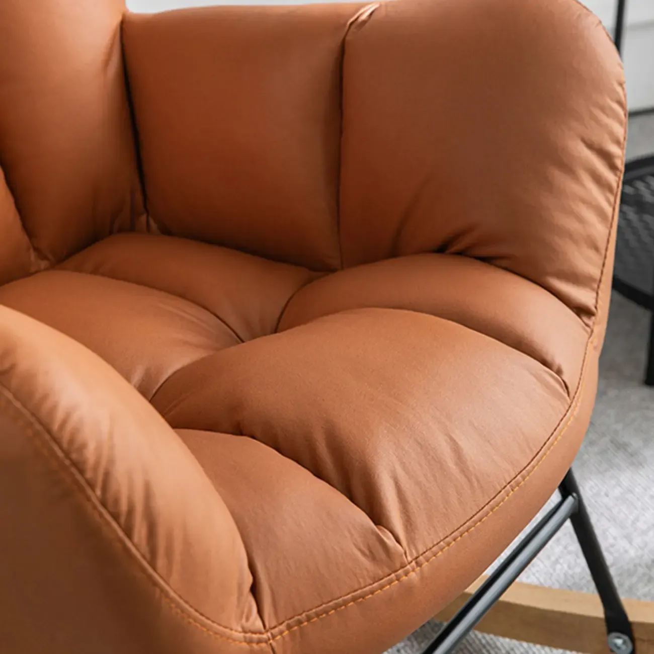 Modern Upholstered Ergonomic Rocking Chair with Round Arm Image - 18