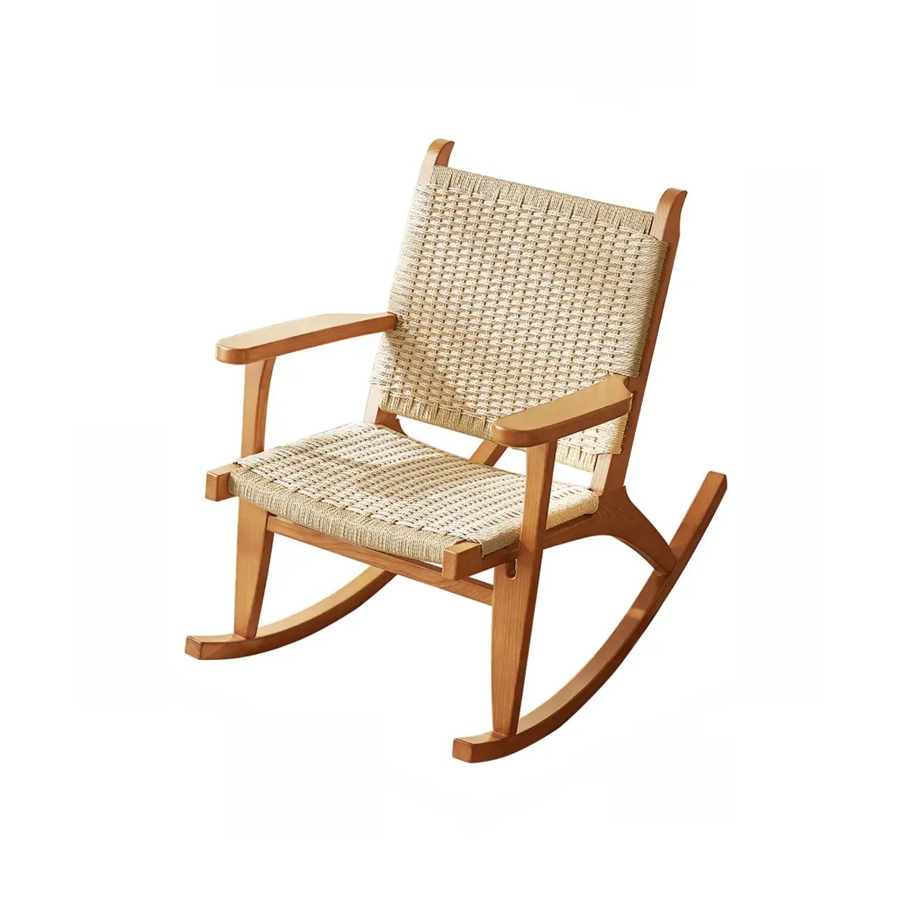 Vintage Natural Wooden Rocking Chair with Optional Ottoman Image - 4