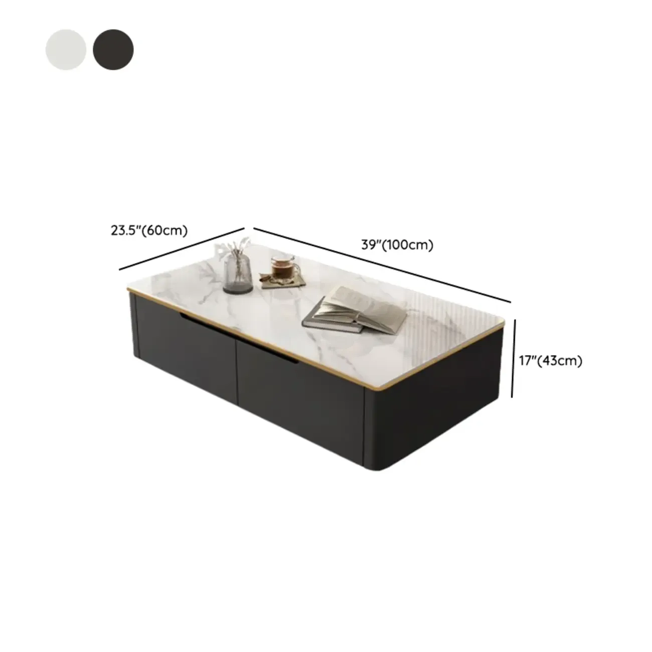 1 Tier Minimalistic Black Square Coffee Table with 4-Drawer Image - 11