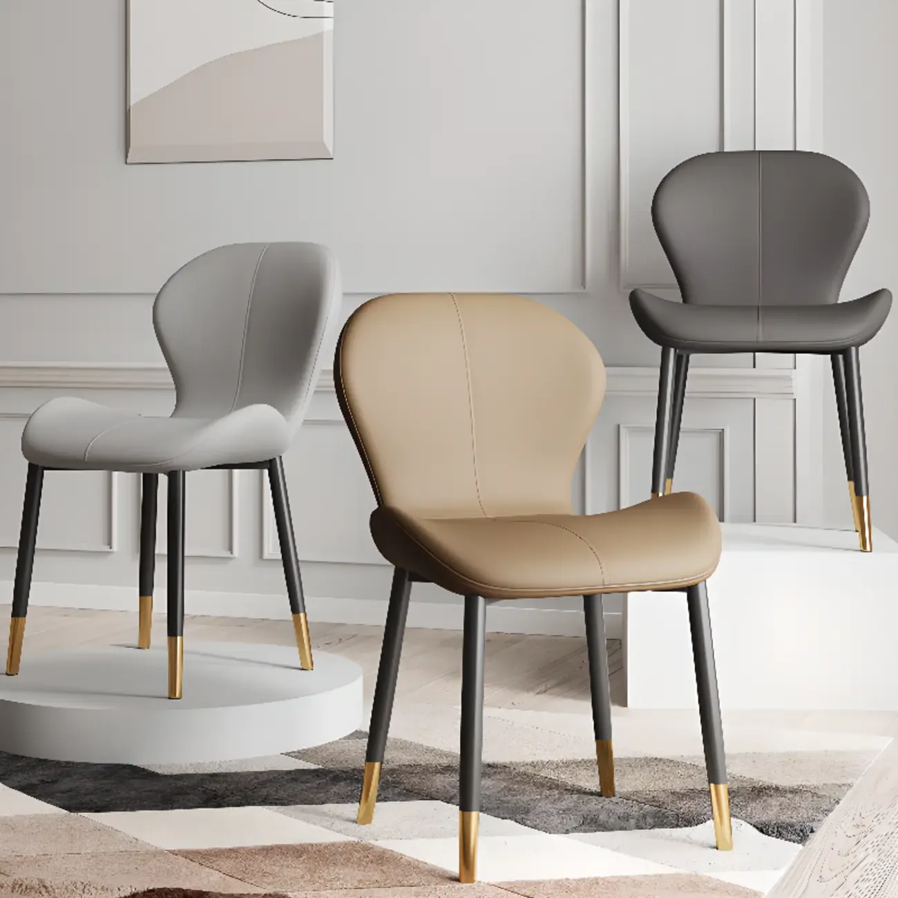 Modern Wingback Faux Leather Upholstered Dining Chair Image - 2