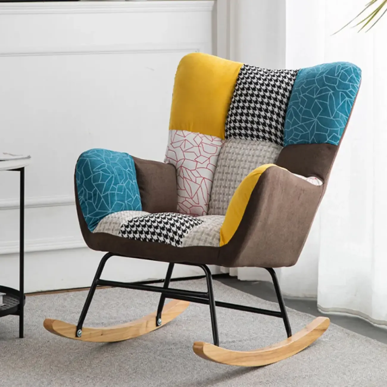 Modern Upholstered Ergonomic Rocking Chair with Round Arm Image - 19