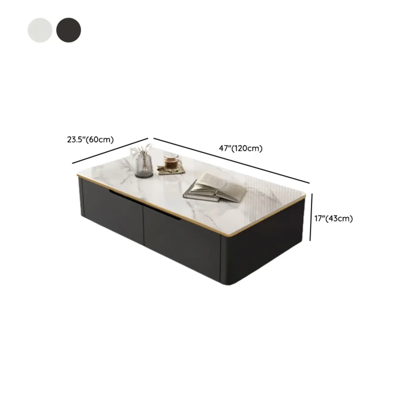 1 Tier Minimalistic Black Square Coffee Table with 4-Drawer Image - 12