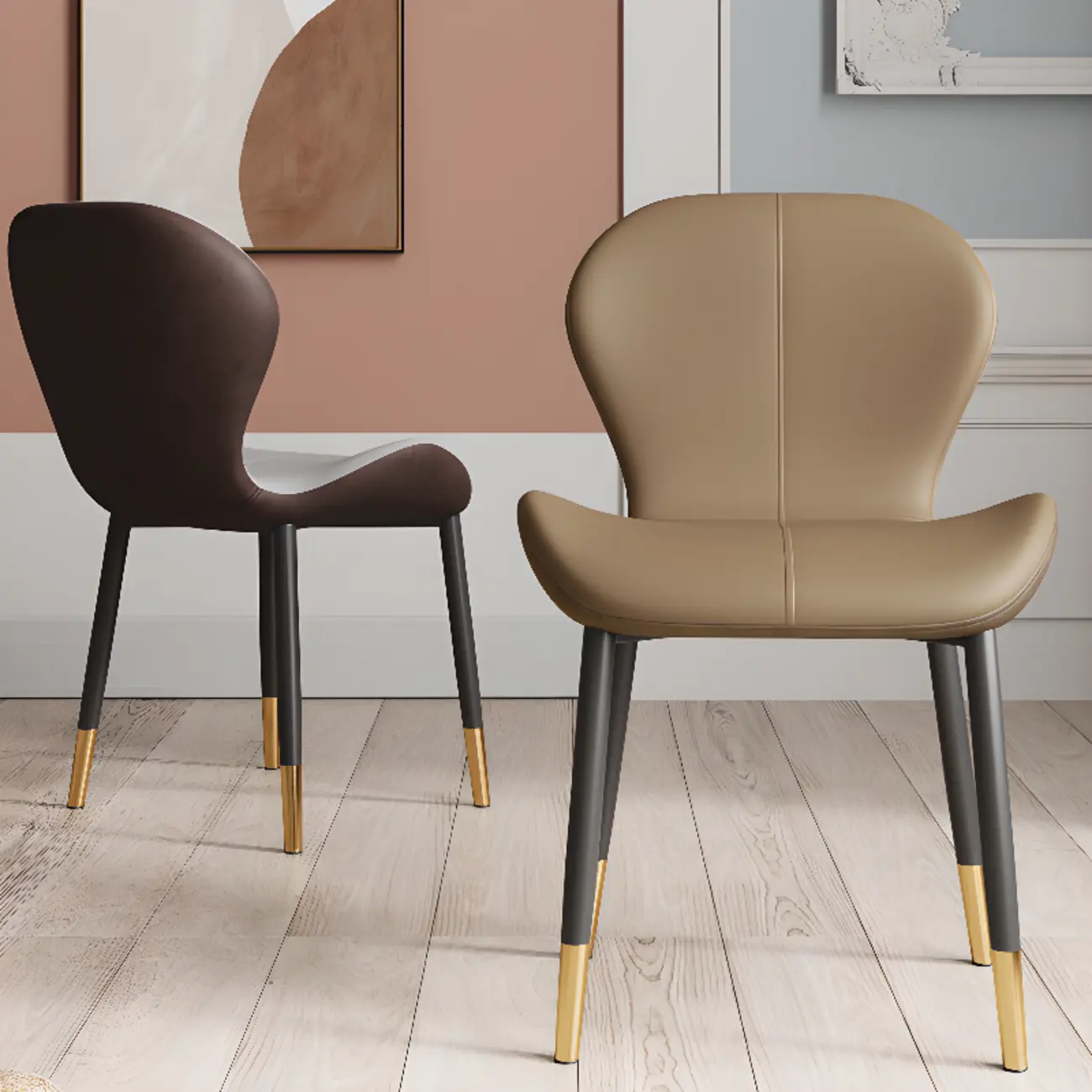 Modern Wingback Faux Leather Upholstered Dining Chair Image - 3 | homeyfad