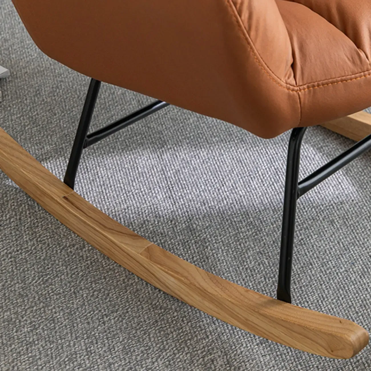 Modern Upholstered Ergonomic Rocking Chair with Round Arm Image - 20