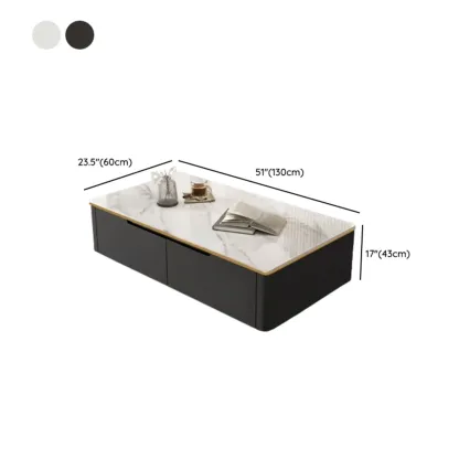 1 Tier Minimalistic Black Square Coffee Table with 4-Drawer Image - 13