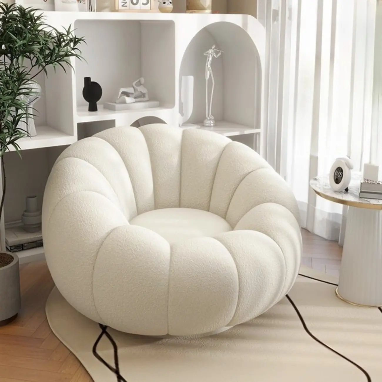 White Sherpa/Flannel Swivel Recliner Papasan Chair Image - 2 | homeyfad