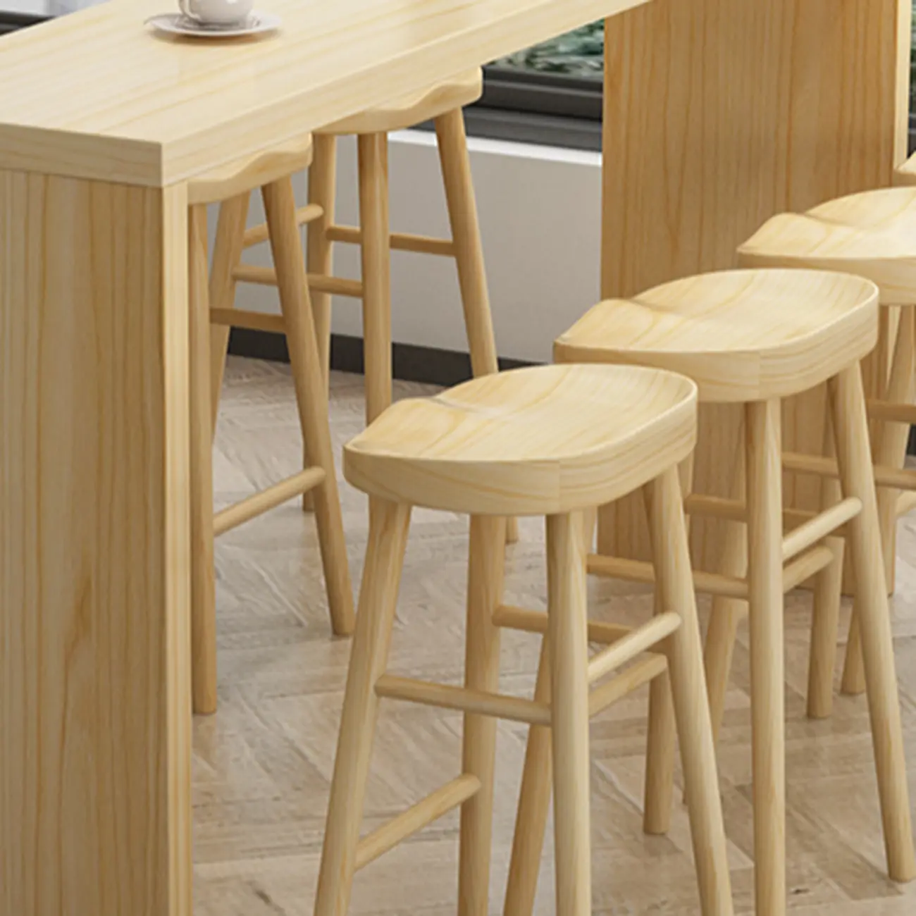 Simplistic Wooden Narrow Bar Table with 3-Pieces for Café and Home Image - 8 | homeyfad