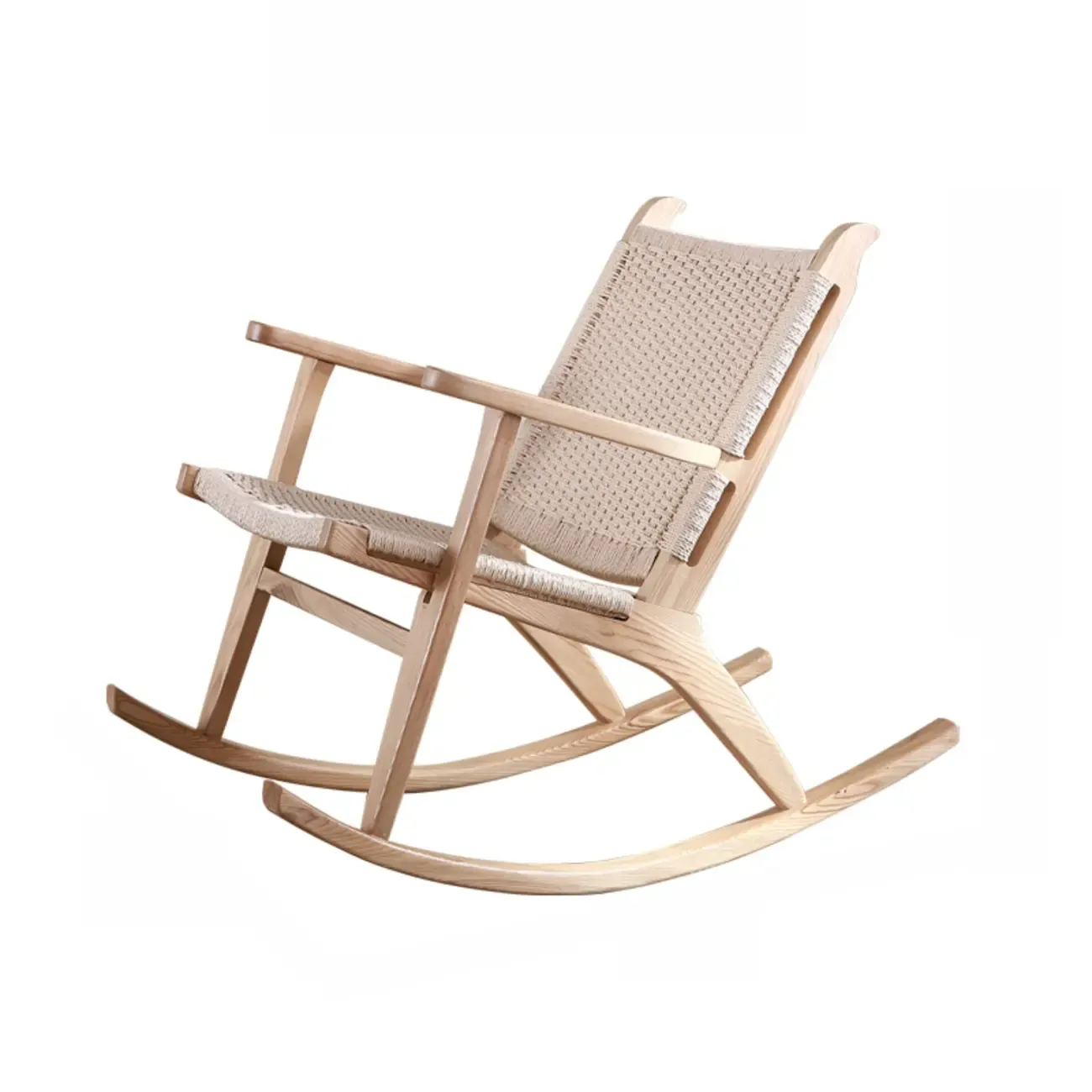 Vintage Natural Wooden Rocking Chair with Optional Ottoman  Image - 6